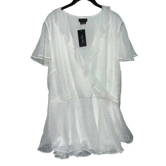 City Chic Spot Flutter Peplum Top White L/20 NWT - Picture 3 of 9